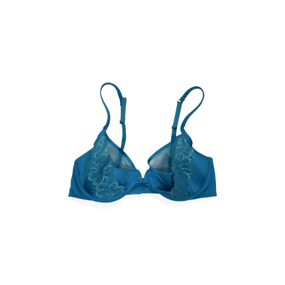 Savage X Not Sorry Microfiber Lace Half Cup Bra Wildflower Blue Size 36C
